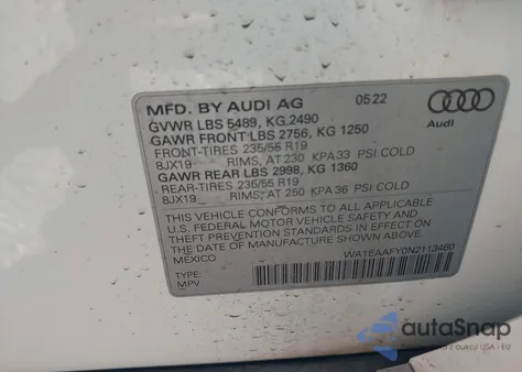 2022 Audi Q5 Premium Plus 45 Tfsi S Line Quattro S Tronic z USA, uszkodzony, nr VIN WA1EAAFY0N2113460